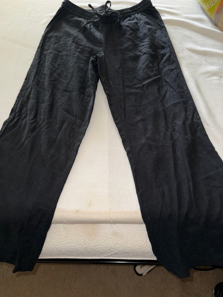 Wide Leg Linen-Blend Pants In Black